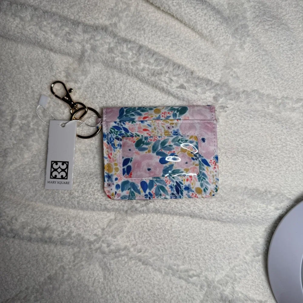 Mary Square Autumn Blossom ID Wallet Keychain Snap Card Holder Floral NWT